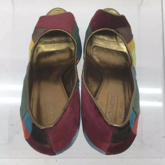 Coach Multicolored Velvet Logo Mosaic Open Toe NWT - Picture 4 of 6